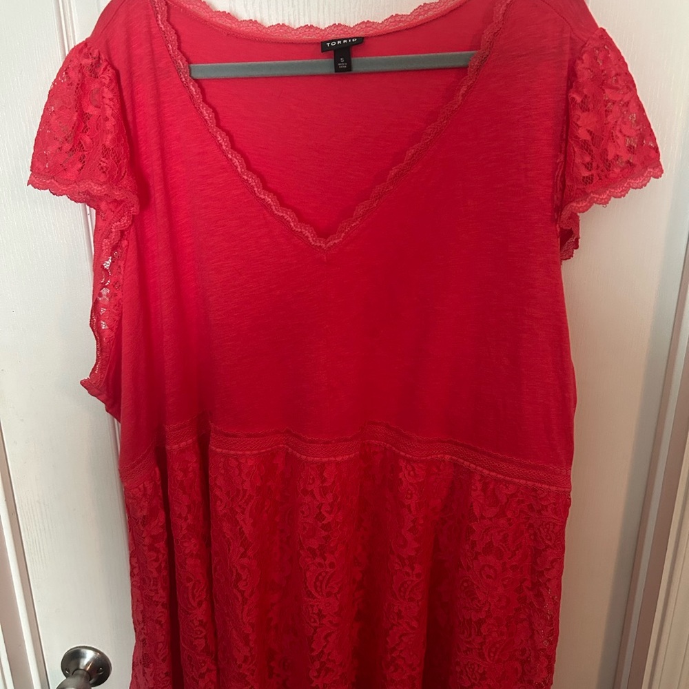 Torrid Vibrant Red Lace Trim Top